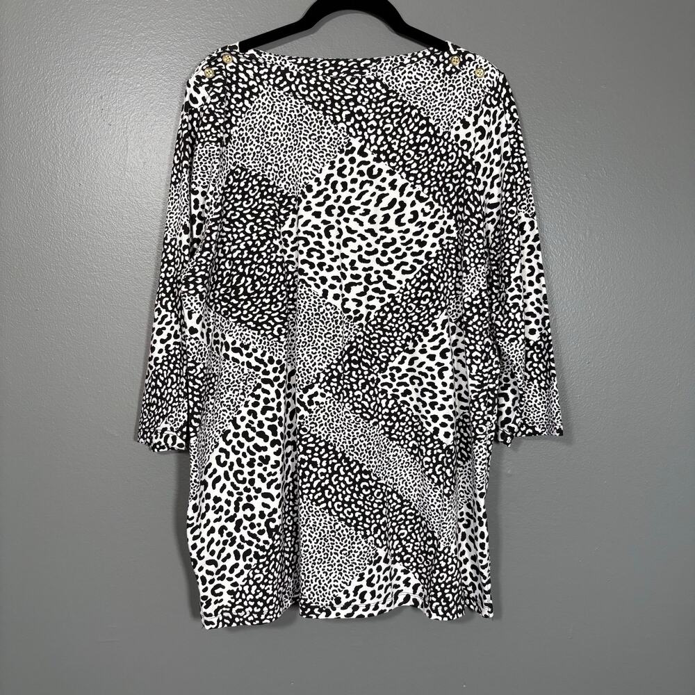 Jessica London Black White Animal Print Patchwork Top - 14/16 - Womens Plus Size